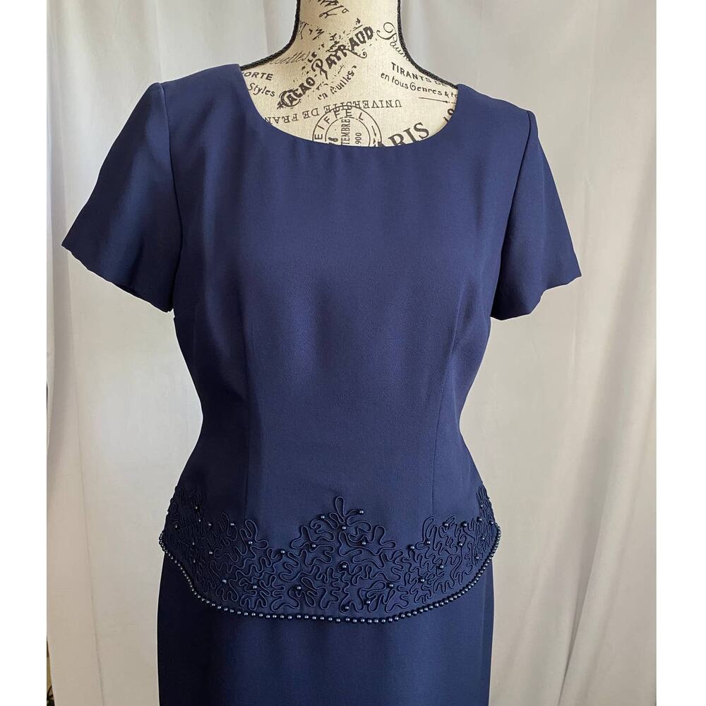 J. R. Nites Petites by Caliendo Blue Beaded Detail Evening Gown Maxi 4 Petite - Picture 3 of 12